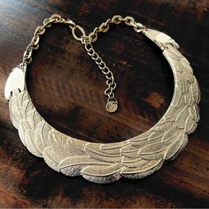 Talbots Gold Tone Feather Choker Collar Bib Necklace
